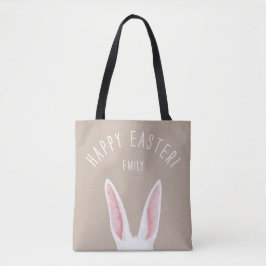 Watercolor White Bunny Ears With Name Happy Easter Tasche