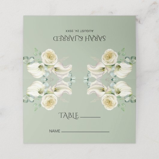Watercolor White Calla Lilies Platzkarte (Außenseite Aufgefaltet)
