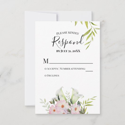 Watercolor White Calla Lilies Wedding RSVP Card (Vorderseite)
