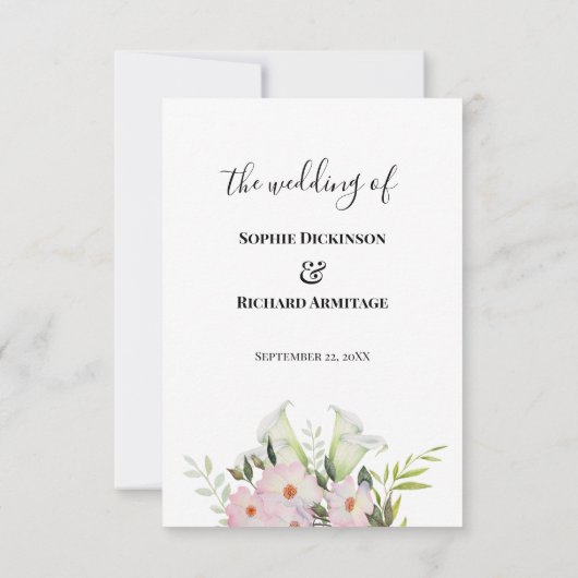 Watercolor White Calla Lilies Wedding RSVP Card (Rückseite)