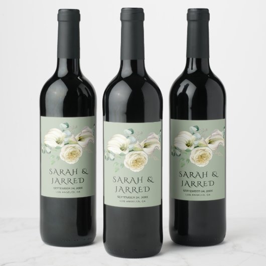 Watercolor White Calla Lilies Weinetikett (Flaschen)