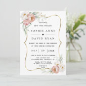 Watercolor White Dusty Rose Blume Gold Wedding Einladung (Stehend Vorderseite)