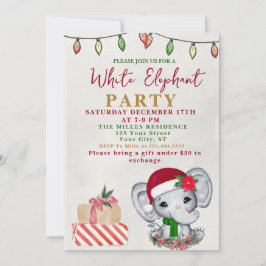 Watercolor White Elephant Gift Exchange Party Einladung