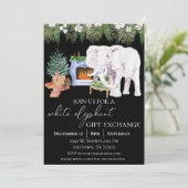 Watercolor White Elephant Gift Exchange Party Einladung (Stehend Vorderseite)