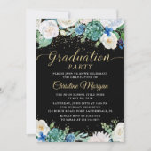 Watercolor White Floral Botanical Graduation Party Einladung (Vorderseite)