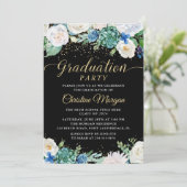Watercolor White Floral Botanical Graduation Party Einladung (Stehend Vorderseite)