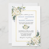 Watercolor White Floral Dusty Blue Wedding Einladung (Vorderseite)