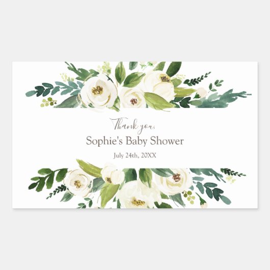 Watercolor White Floral Frame BABY DUSCHE Rechteckiger Aufkleber (Vorderseite)