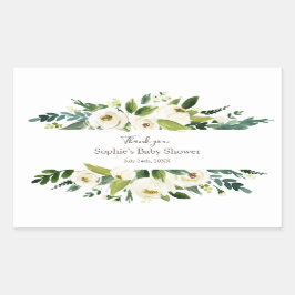 Watercolor White Floral Frame BABY DUSCHE Rechteckiger Aufkleber