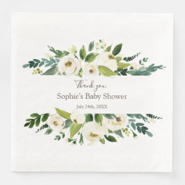 Watercolor White Floral Frame BABY DUSCHE Serviette