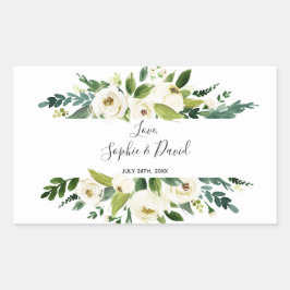 Watercolor White Floral Frame Wedding Rechteckiger Aufkleber