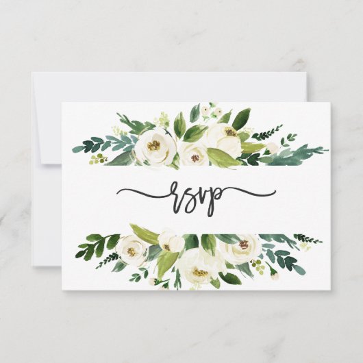 Watercolor White Floral Frame Wedding RSVP Einladung (Vorderseite)