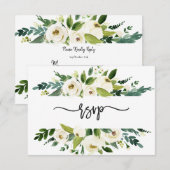 Watercolor White Floral Frame Wedding RSVP Einladung (Vorne/Hinten)