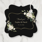 Watercolor White Floral Gold Black Wedding Geschenkanhänger (Rückseite)
