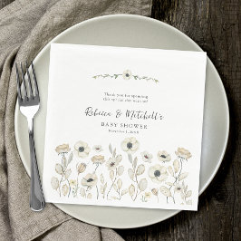 Watercolor White Floral neutrale Babydusche Serviette