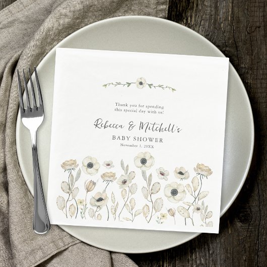 Watercolor White Floral neutrale Babydusche Serviette