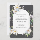 Watercolor White Floral w/Gray Wedding Invitation  Einladung (Vorderseite)