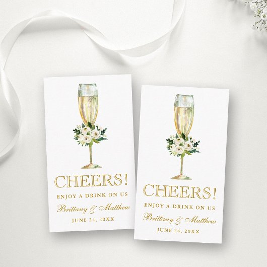 Watercolor White Floral Wedk Drink Karte