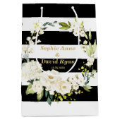 Watercolor White Floral Wreath Stripes Wedding Mittlere Geschenktüte (Vorderseite)