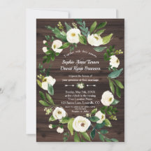 Watercolor White Floral Wreath Wood Wedding