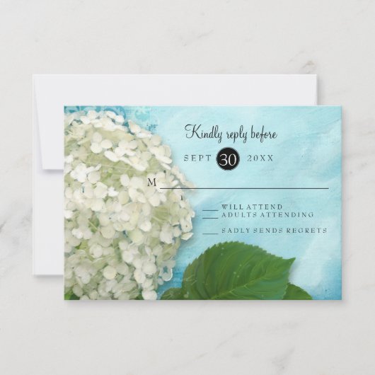 Watercolor White Hydrangea Floral Wedding RSVP Karte (Vorderseite)