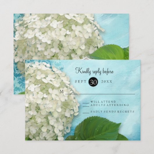 Watercolor White Hydrangea Floral Wedding RSVP Karte (Vorne/Hinten)