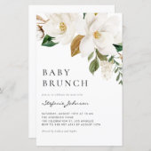 Watercolor White Magnolia Baby Brunch Einladung (Vorne/Hinten)
