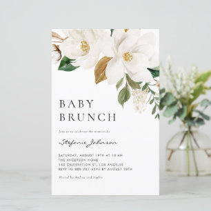 Watercolor White Magnolia Baby Brunch Einladung