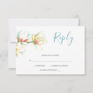 Watercolor White Magnolia Blume Antwort RSVP Karte