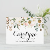 Watercolor White Magnolia Custom Bridesmaid Card (Stehend Vorderseite)