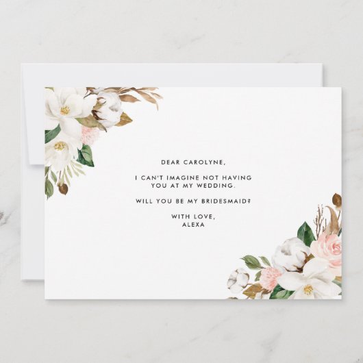 Watercolor White Magnolia Custom Bridesmaid Card (Rückseite)