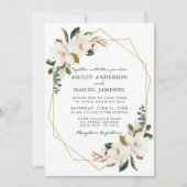 Watercolor White Magnolias Geo Wedding Sage Green Einladung (Vorderseite)