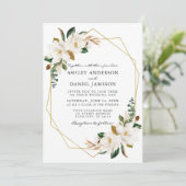 Watercolor White Magnolias Geo Wedding Sage Green Einladung (Stehend Vorderseite)
