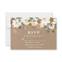 Watercolor White Magnolias Rose Wedding Kraft