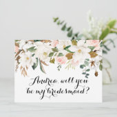 Watercolor White Magnolio Garland Bridesmaid Card (Stehend Vorderseite)