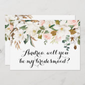 Watercolor White Magnolio Garland Bridesmaid Card (Vorne/Hinten)