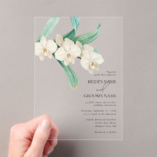 Watercolor White Orchids Floral Wedding Acryleinladungen (Insitu (Handheld))