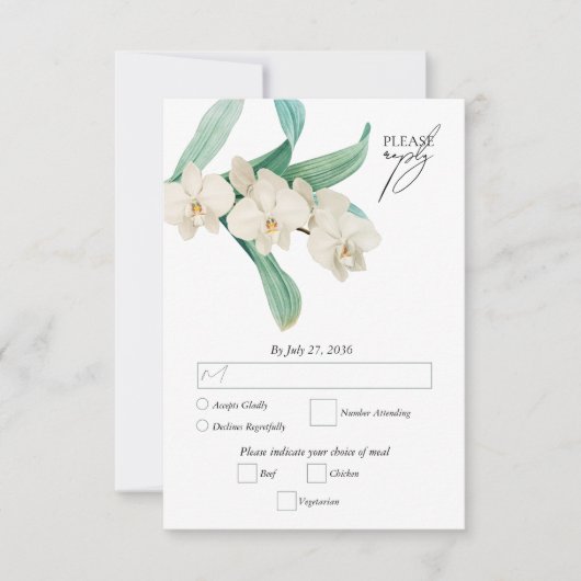 Watercolor White Orchids Floral Wedding RSVP Karte (Vorderseite)