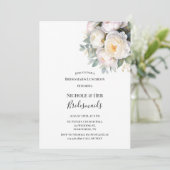 Watercolor White Peonies Bridesmaids Luncheon Einladung (Stehend Vorderseite)