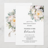Watercolor White Peonies Bridesmaids Luncheon Einladung (Vorne/Hinten)