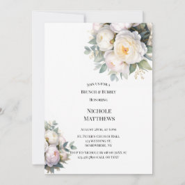 Watercolor White Peonies Brunch & Bubbly Einladung