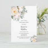 Watercolor White Peonies Engagement Party Einladung (Stehend Vorderseite)
