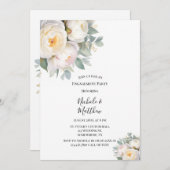 Watercolor White Peonies Engagement Party Einladung (Vorne/Hinten)