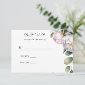 Watercolor White Peonies Wedding RSVP Karte (Stehend Vorderseite)