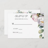 Watercolor White Peonies Wedding RSVP Karte (Vorne/Hinten)