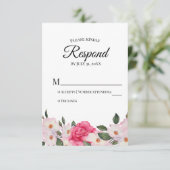 Watercolor White Pink Roses Wedding RSVP Reaktion (Stehend Vorderseite)
