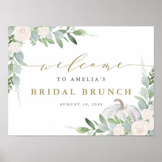 Watercolor White Pumpkin Fall Bridal Brunch Poster (Vorne)