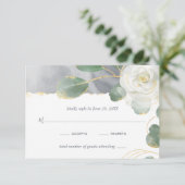 Watercolor White Rose Golden Greenery Blumenzwiebe RSVP Karte (Stehend Vorderseite)