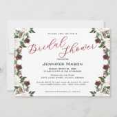 Watercolor White Roses Cranberry Bridal Shower  Einladung (Vorderseite)