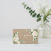 Watercolor White Roses Greenery Rustic Visitenkarte (Stehend Vorderseite)